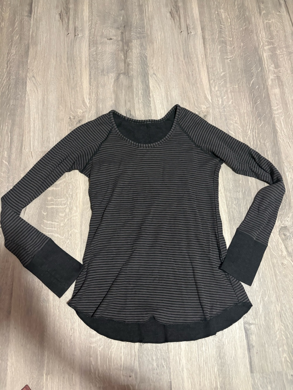 Lululemon Women's Black and Charcoal Striped Long-Sleeve Top size 4